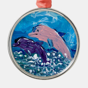 Dolfijnen "Kunst van kinderen" Metalen Ornament