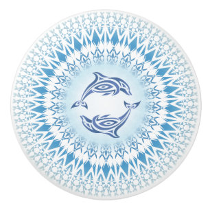 Dolfijnen Mandala Blauw Wit Nautilisch Keramische Knop