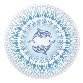Dolfijnen Mandala Blauw Wit Nautilus Keramische Knop