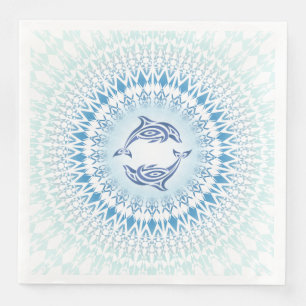 Dolfijnen Mandala Blauw Wit Servet