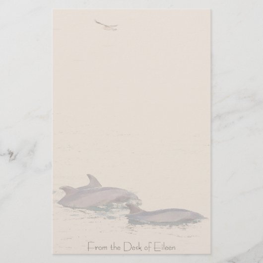 Dolfijnen met flessenoplossing en speciaal geperso briefpapier (Voorkant)