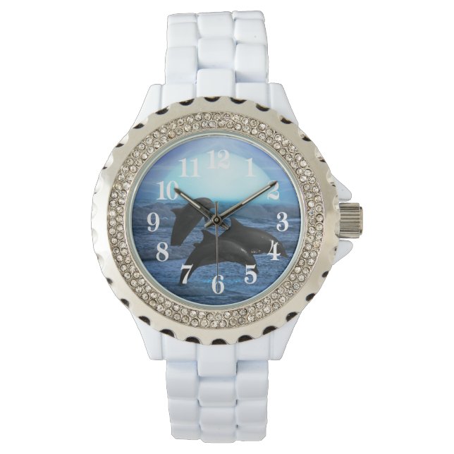 Dolfijnen met maanlicht horloge (Voorkant)