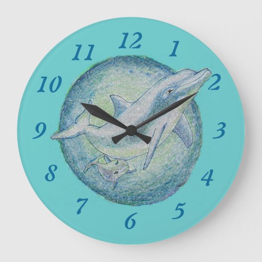Dolfijnen 'Moeder & Calf'-wandklok Grote Klok (Voorkant)
