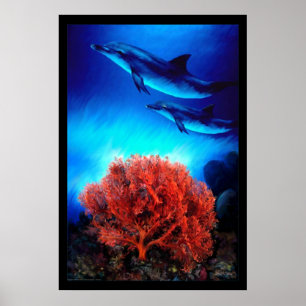 Dolfijnen over koralen poster