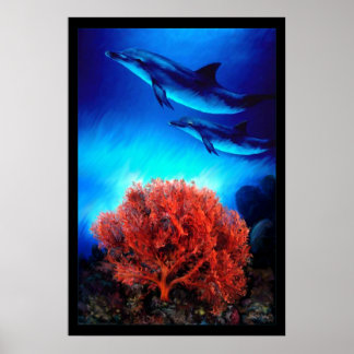Dolfijnen over koralen poster
