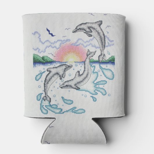 Dolfijnen Spelen bij Sunset Ocean Beach Blikjeskoeler (Achterkant)