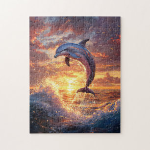 Dolfijnen springen bij zonsondergang legpuzzel