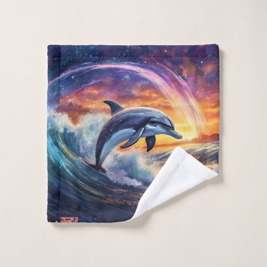 Dolfijnen Surfs Galaxy Design van Rich AMeN Gill Washandje (Wasdoekje)