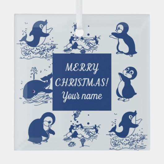 Dolfijnen, walvissen en pinguïns glas ornament (Voorkant)