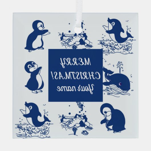 Dolfijnen, walvissen en pinguïns glas ornament (Achterkant)