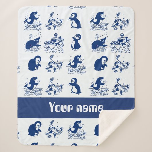 Dolfijnen, walvissen en pinguïns sherpa deken (Voorkant)