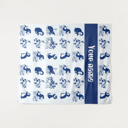 Dolfijnen, walvissen en pinguïns wandkleed (Voorkant (horizontaal))