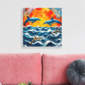 Dolfijnen Zeegezicht Canvas Afdruk (Insitu (Woonkamer))