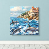 Dolfijnen Zeegezicht Canvas Afdruk (Insitu (Houten vloer))