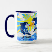 Dolfijnen & Zon Personaliseren Voeg Jouw naam Blau Mok (Links)