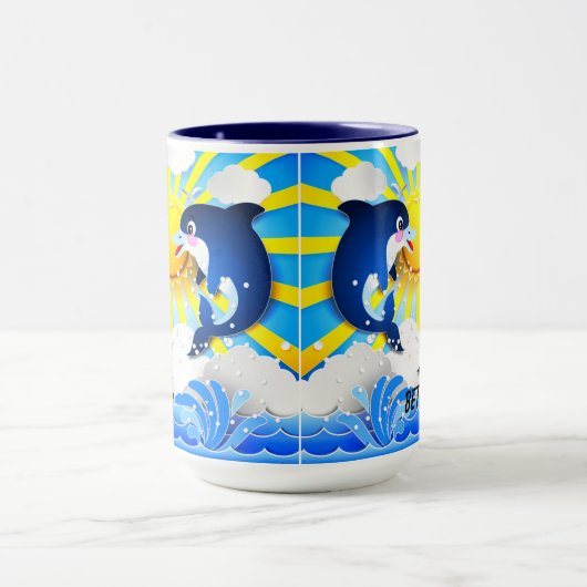 Dolfijnen & Zon Personaliseren Voeg Jouw naam Blau Mok (Midden)