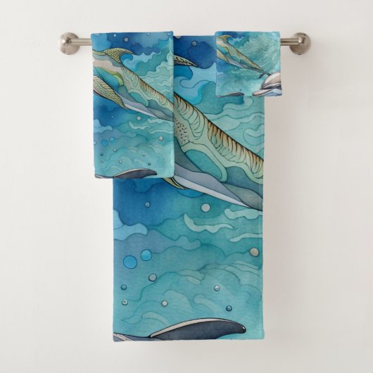 Dolfijnen zwemmen in het zee bad handdoek (Insitu)