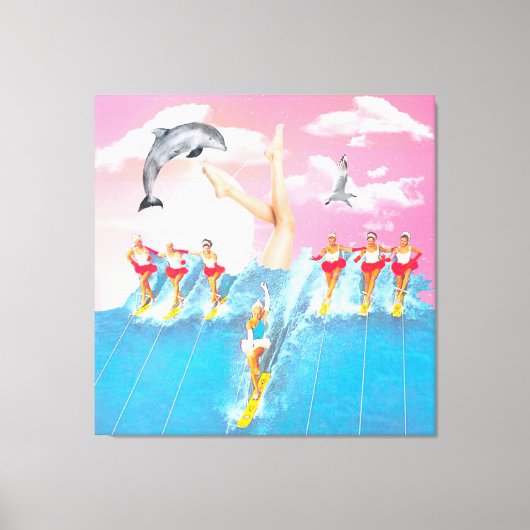 Dolfijnenbilletjes en sky Retro Collage Canvas Afdruk (Voorkant)