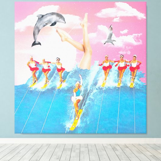 Dolfijnenbilletjes en sky Retro Collage Canvas Afdruk (Insitu (Houten vloer))
