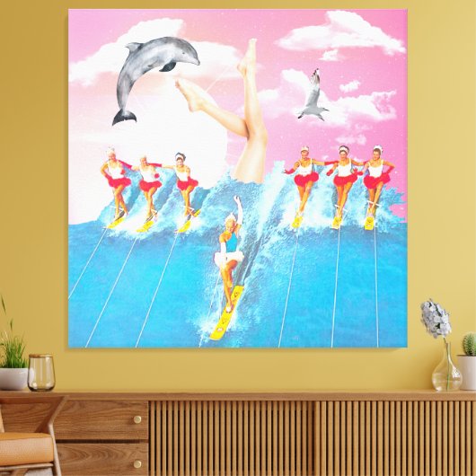 Dolfijnenbilletjes en sky Retro Collage Canvas Afdruk (Insitu (Woonkamer))