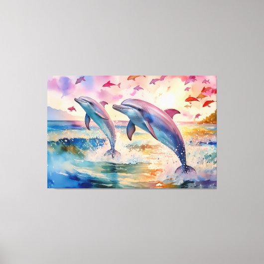 Dolfijnendromen waterverf XL kunst Canvas Afdruk (Voorkant)