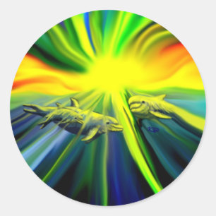 Dolfijnfamilie in de zon ronde sticker