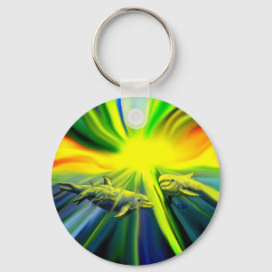 Dolfijnfamilie in de zon sleutelhanger