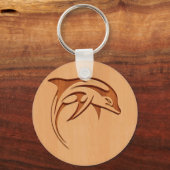 Dolfijnsilhouet gegraveerd op houtafbeelding sleutelhanger (Voorkant)