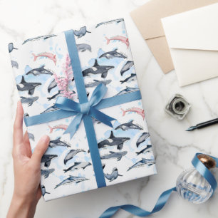 Dolfijnthema kinder waterverf tekening cadeaupapier