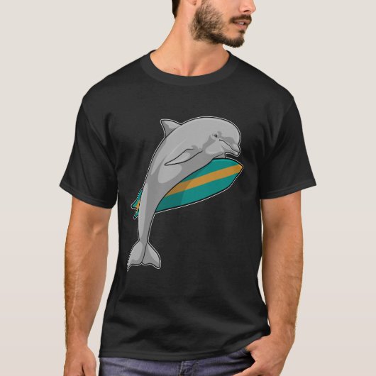 Dolfine als Surfer met Surfboard T-shirt (Voorkant)