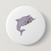 Dolfine als verpleegster met spuit ronde button 7,6 cm (Voorkant)