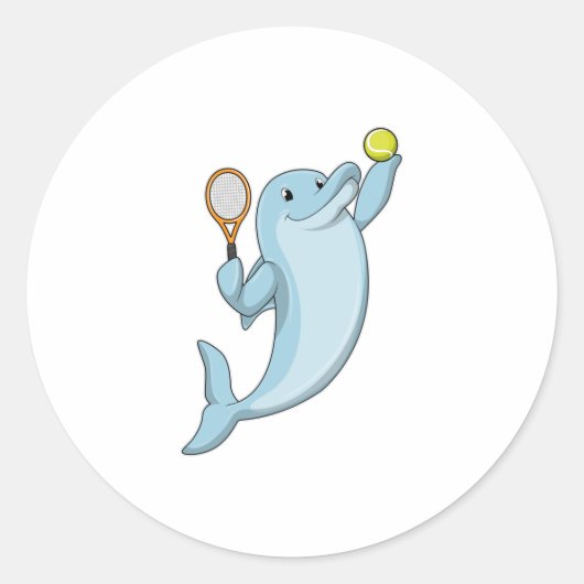 Dolfine in Tennis met Tennis racket Ronde Sticker (Voorkant)
