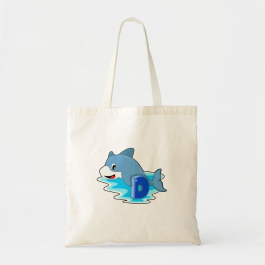 Dolfine in zwemmen met letter tote bag (Voorkant)