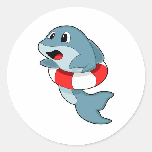 Dolfine in zwemmen met Swim-ring Ronde Sticker (Voorkant)