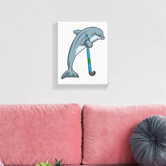 Dolfine op Hockey met Hockey-stick Canvas Afdruk (Insitu (Woonkamer))