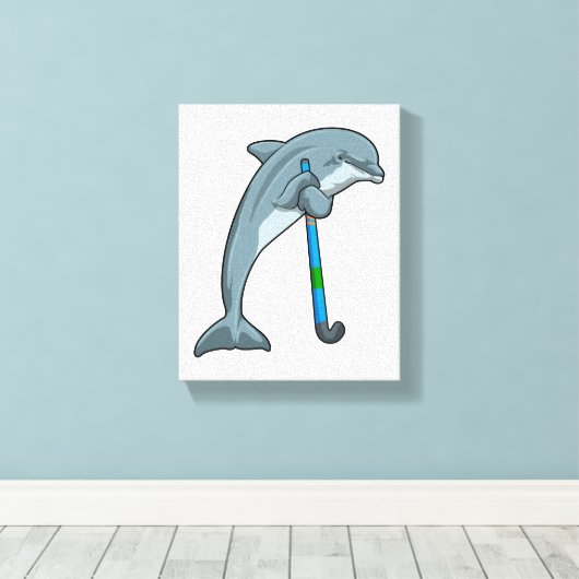 Dolfine op Hockey met Hockey-stick Canvas Afdruk (Insitu (Houten vloer))