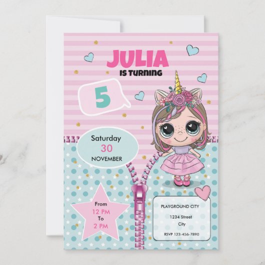 Doll Birthday Invitation  (Devant)