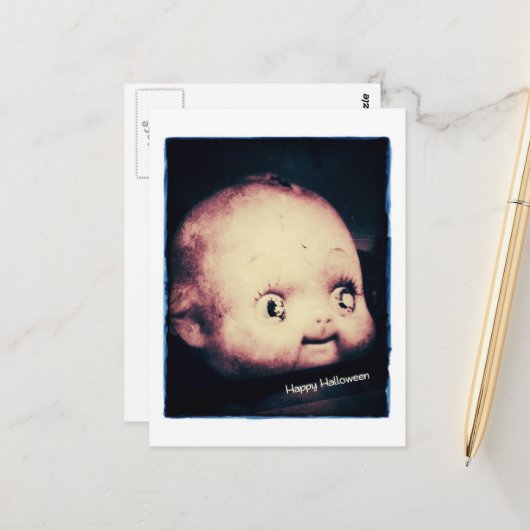 Doll Head Halloween Briefkaart (Voorkant / Achterkant in situ)