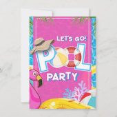 Doll Pink Fashion Pool Birthday Invitation Kaart (Achterkant)