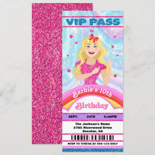 Doll Pink Glitter Movie Star VIP tickets Verjaarda Kaart