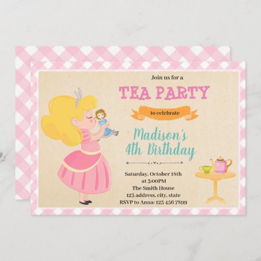Doll tea party invitation (Devant / Derrière)