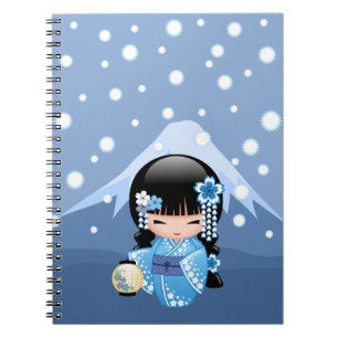 Doll van Kokeshi van de winter - het Blauwe Meisje Notitieboek
