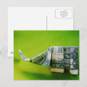 Dollar bill origami Elephant on Green background Briefkaart (Voorkant / Achterkant)