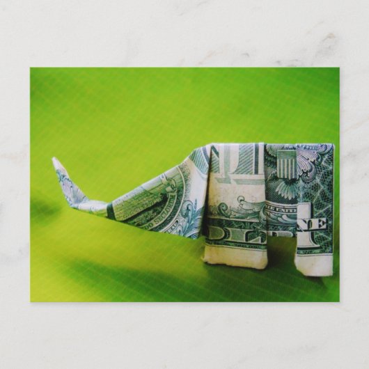 Dollar bill origami Elephant on Green background Briefkaart (Voorkant)