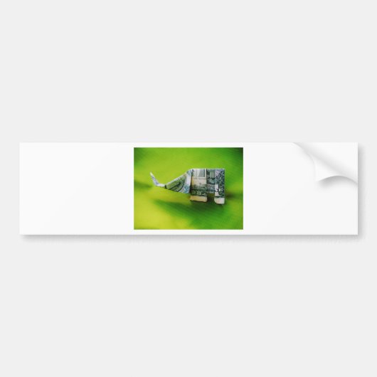 Dollar bill origami Elephant on Green background Bumpersticker (Voorkant)