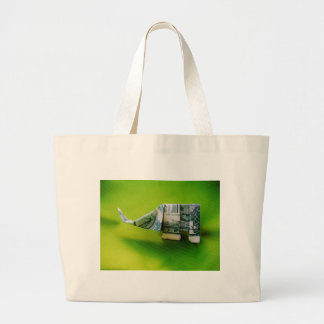 Dollar bill origami Elephant on Green background Grote Tote Bag
