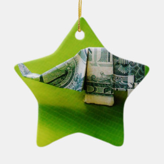 Dollar bill origami Elephant on Green background Keramisch Ornament