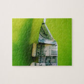 Dollar bill origami Elephant on Green background Legpuzzel (Horizontaal)