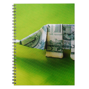 Dollar bill origami Elephant on Green background Notitieboek