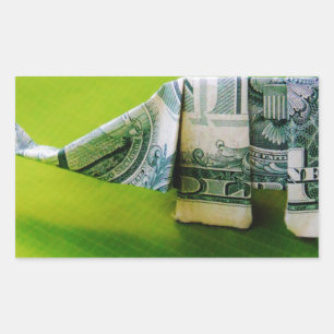 Dollar bill origami Elephant on Green background Rechthoekige Sticker